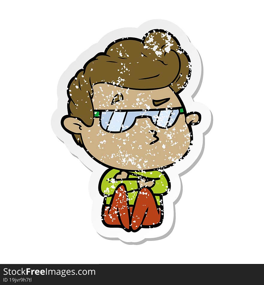 distressed sticker of a cartoon cool guy