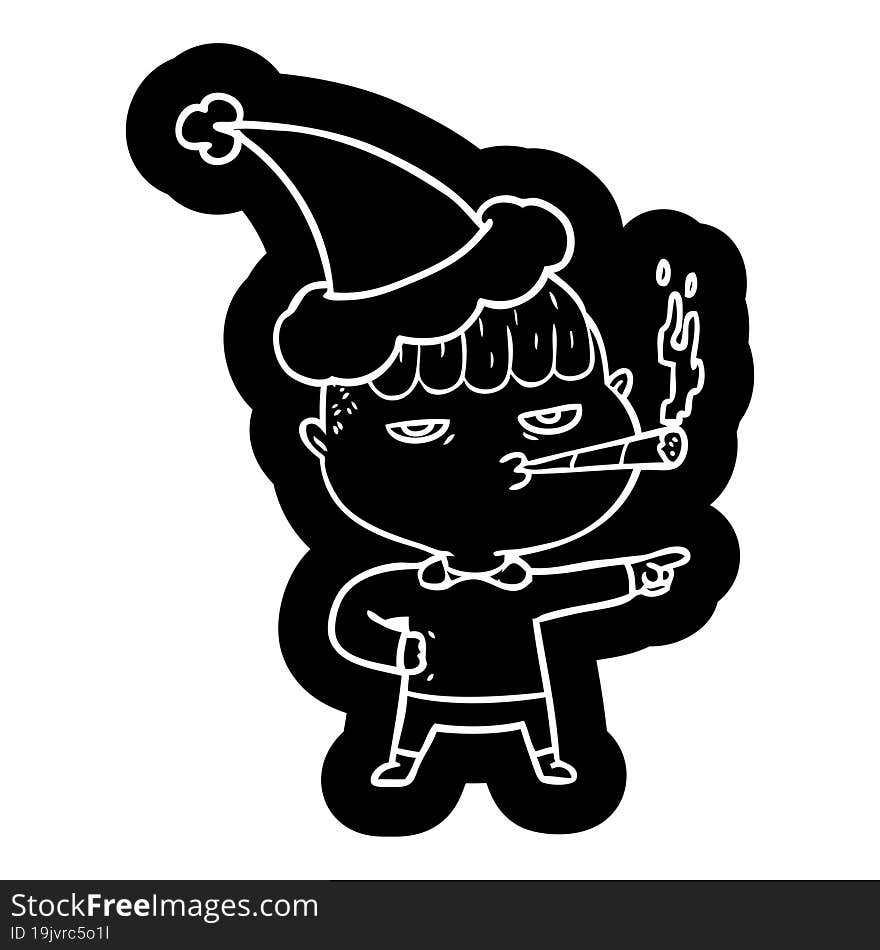 Cartoon Icon Of A Man Smoking Wearing Santa Hat