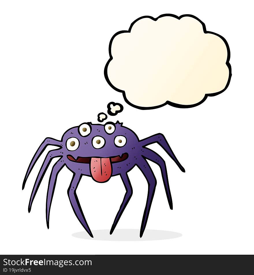 Cartoon Gross Halloween Spider With Thought Bubble