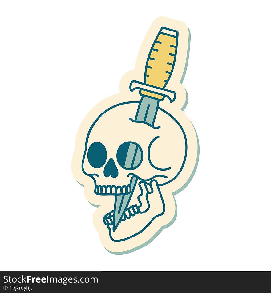 tattoo style sticker of a skull and dagger