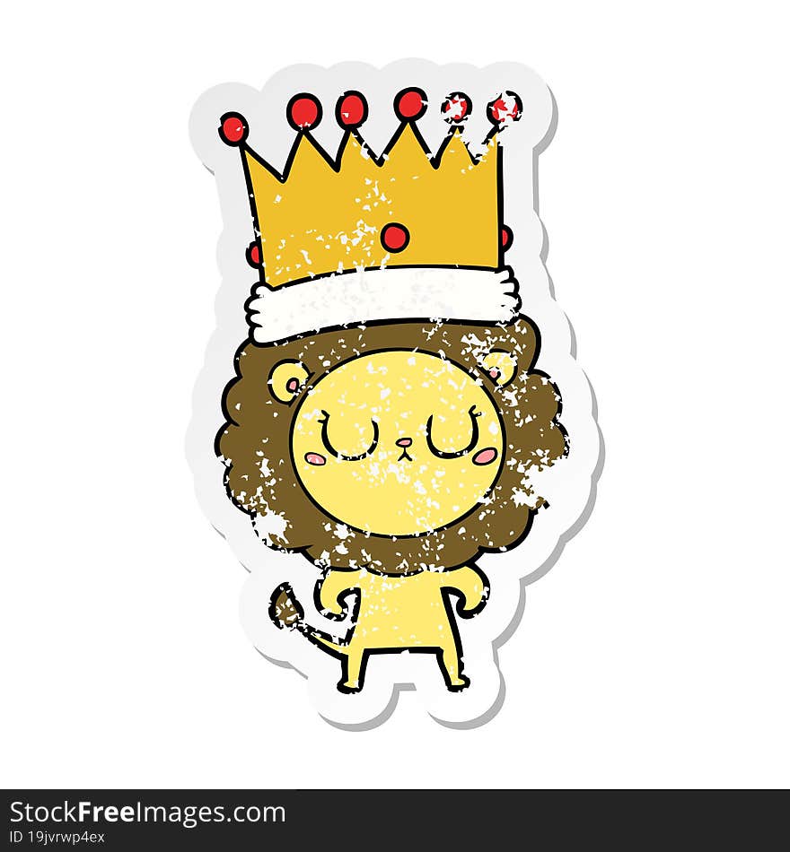 Distressed Sticker Of A Cartoon Lion With Crown