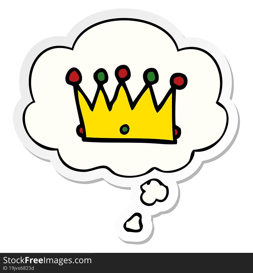 cartoon crown and thought bubble as a printed sticker