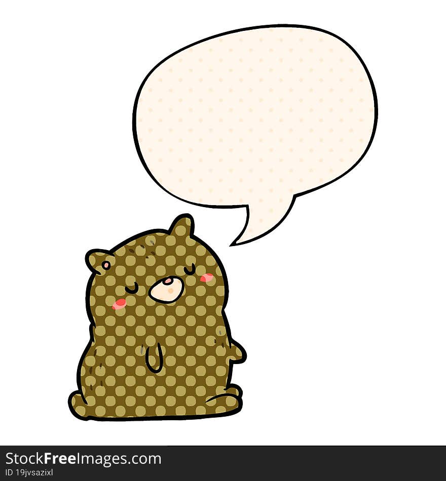 Cute Cartoon Bear And Speech Bubble In Comic Book Style