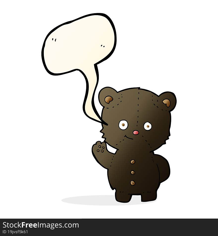 cartoon waving black bear cub with speech bubble