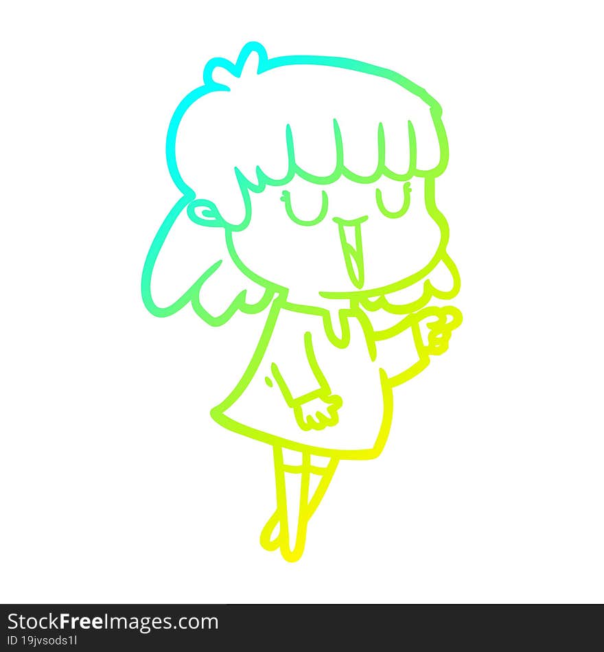 Cold Gradient Line Drawing Cartoon Woman Laughing