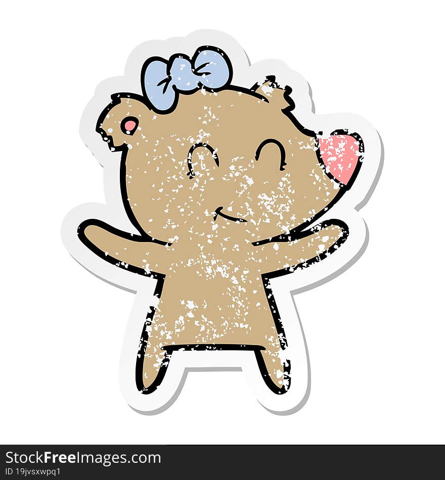 distressed sticker of a female bear cartoon