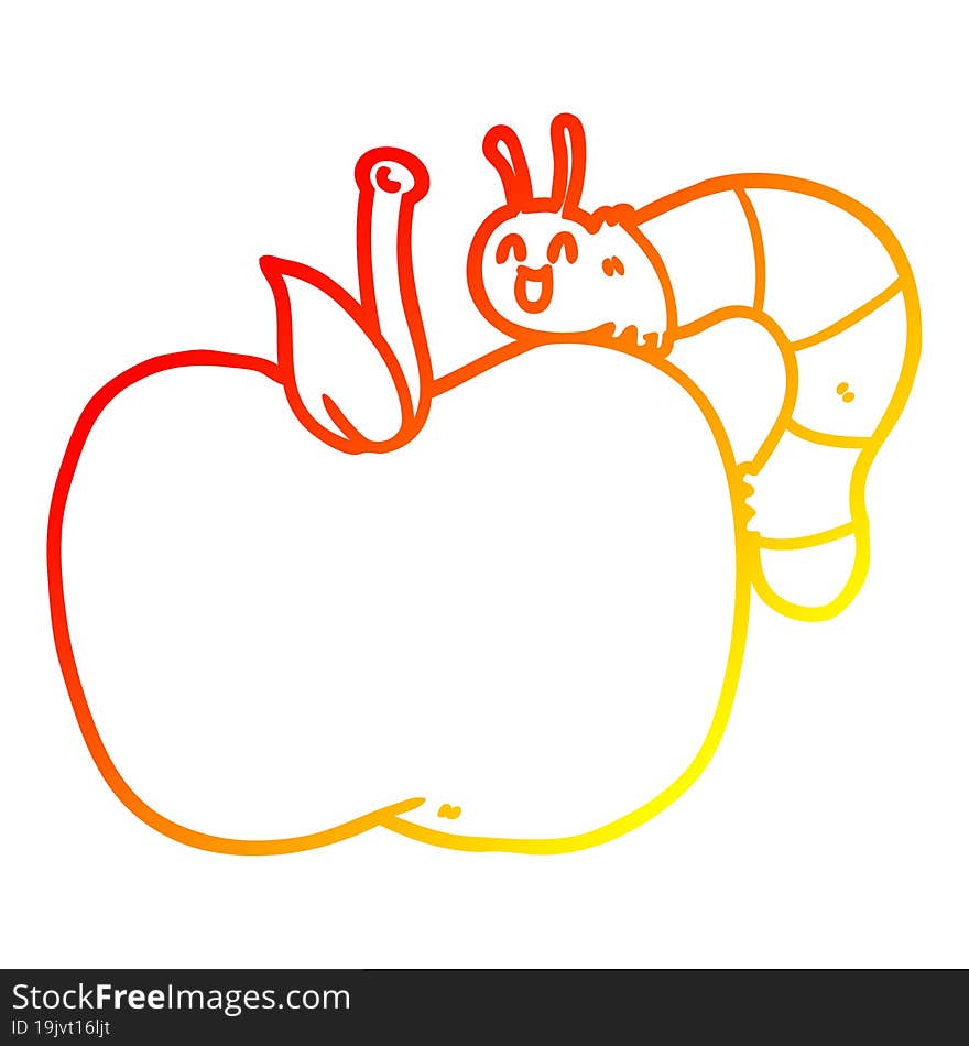 warm gradient line drawing cartoon apple and bug