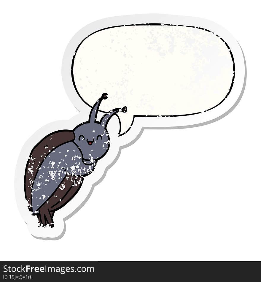 cute cartoon beetle and speech bubble distressed sticker