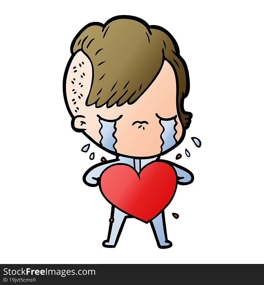 cartoon crying girl with love heart. cartoon crying girl with love heart