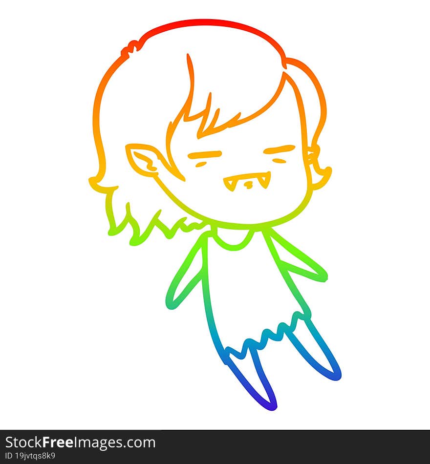 rainbow gradient line drawing of a cartoon undead vampire girl flying