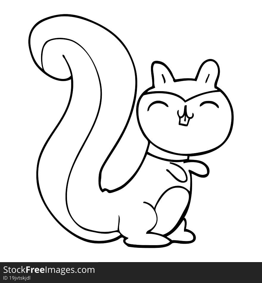 Line Drawing Cartoon Happy Squirrel