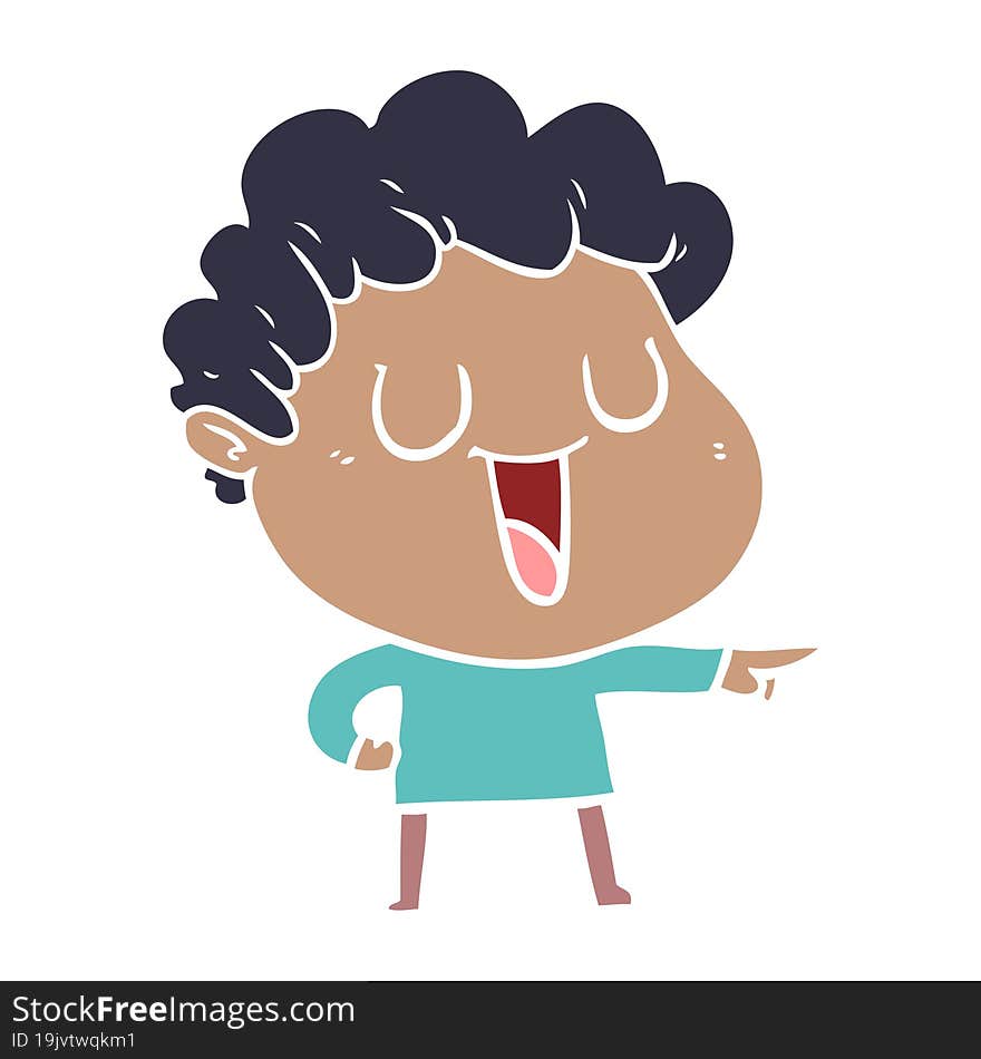 laughing flat color style cartoon man pointing