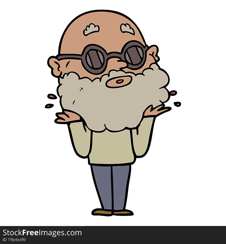 cartoon curious man with beard and sunglasses. cartoon curious man with beard and sunglasses