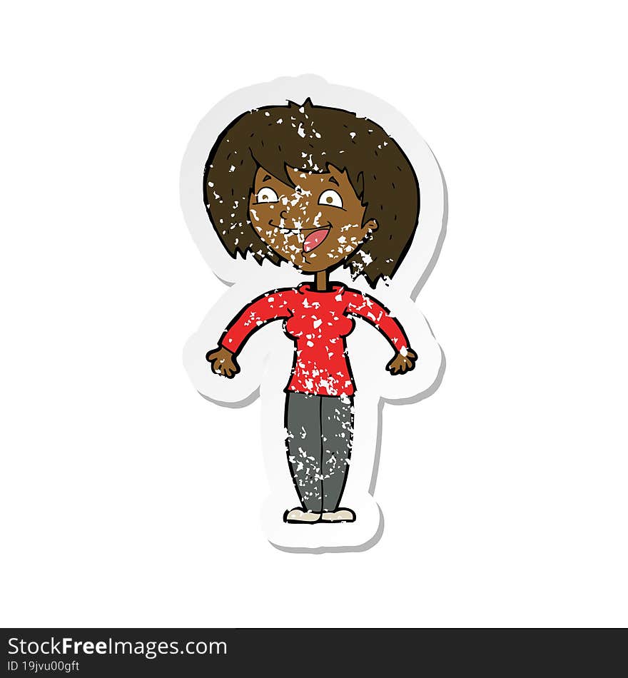 Retro Distressed Sticker Of A Cartoon Excited Woman