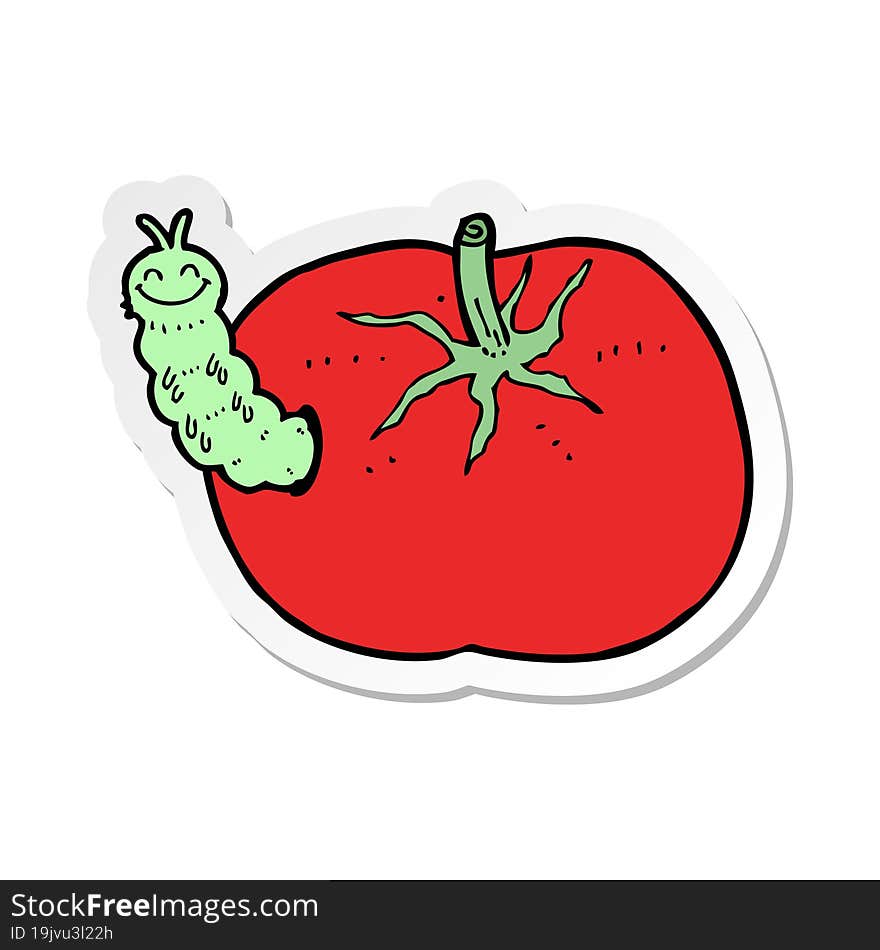 sticker of a cartoon tomato with bug