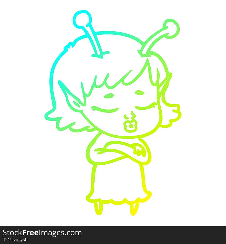 cold gradient line drawing cute alien girl cartoon