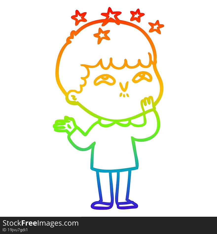 rainbow gradient line drawing cartoon amazed boy