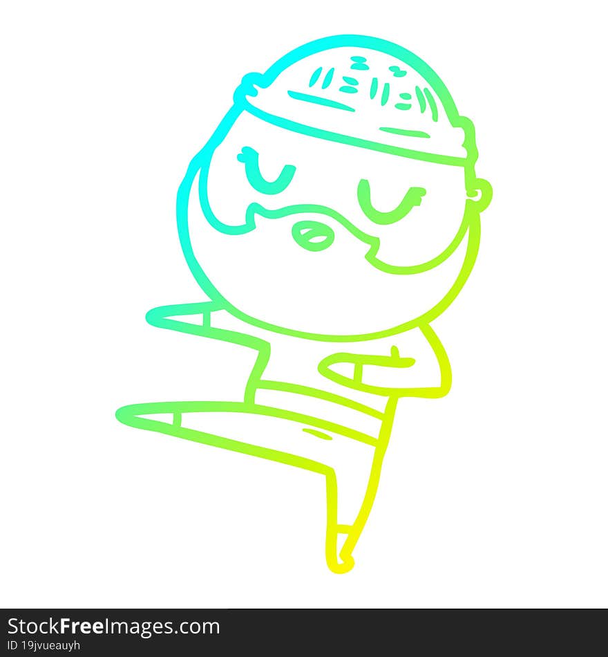 cold gradient line drawing of a cartoon man with beard dancing