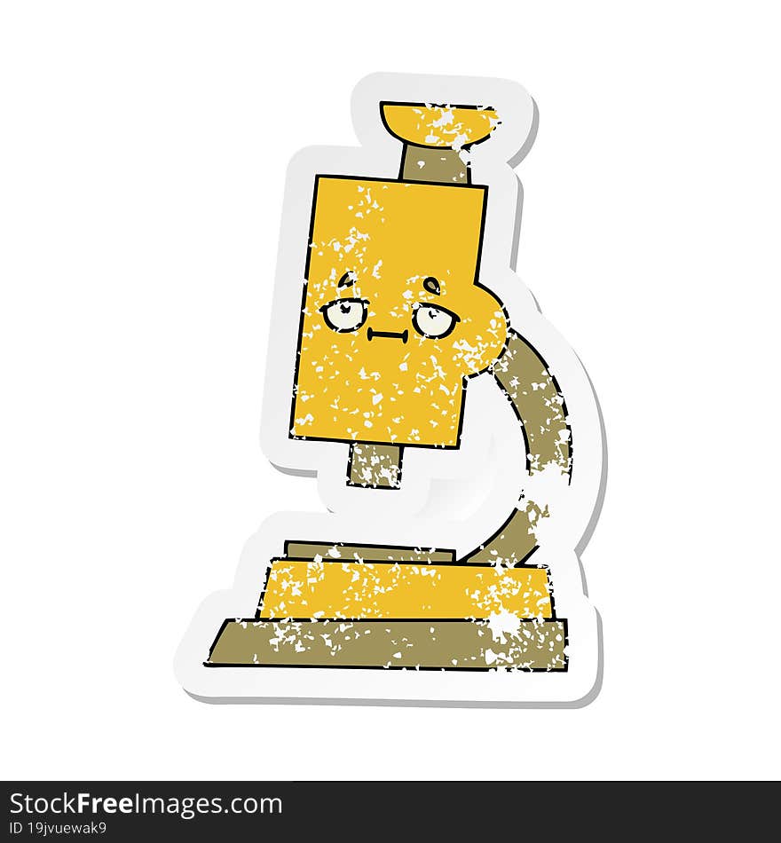 distressed sticker of a cute cartoon microscope