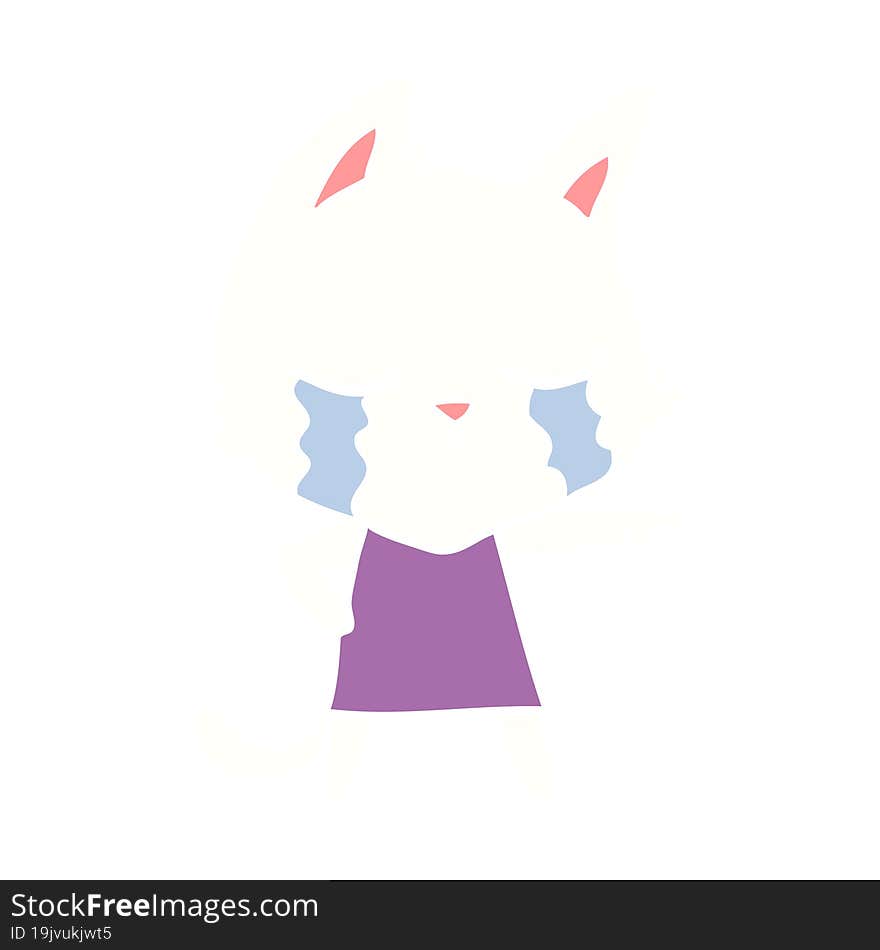 crying flat color style cartoon cat in dress pointing