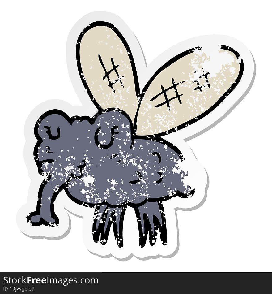 Distressed Sticker Of A Cartoon Fly