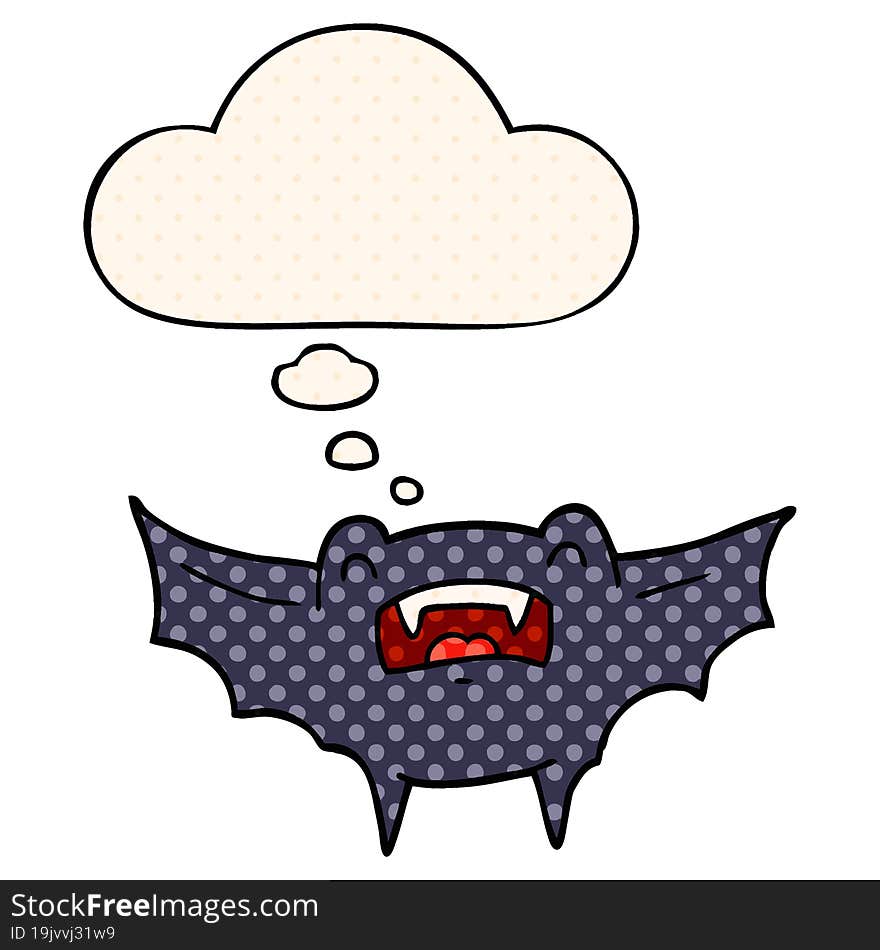 Cartoon Vampire Bat And Thought Bubble In Comic Book Style