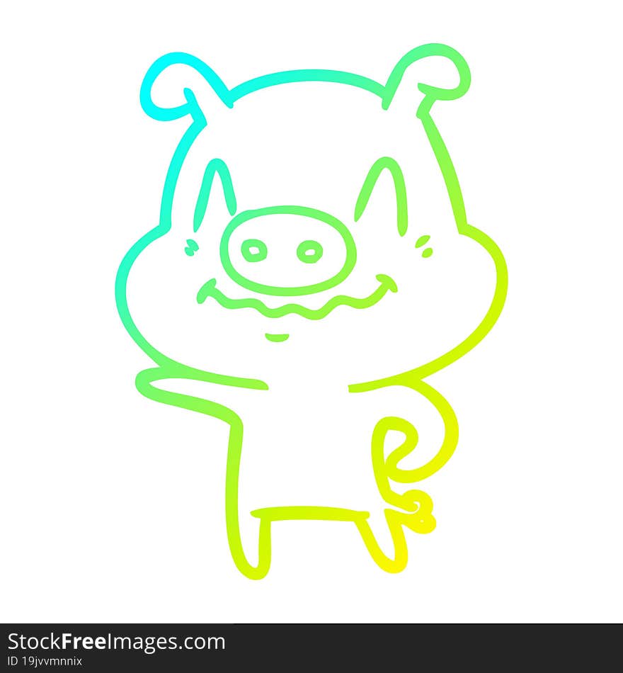 cold gradient line drawing of a nervous cartoon pig