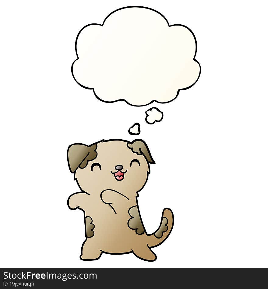 cute cartoon puppy with thought bubble in smooth gradient style