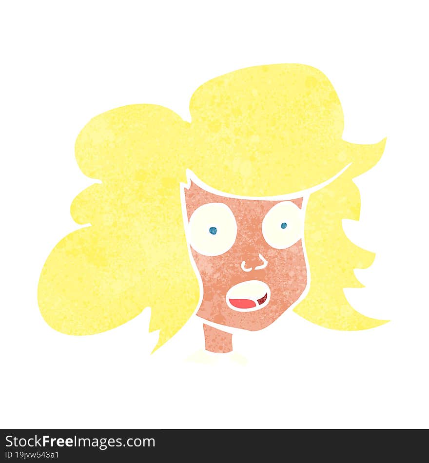 freehand retro cartoon surprised female face