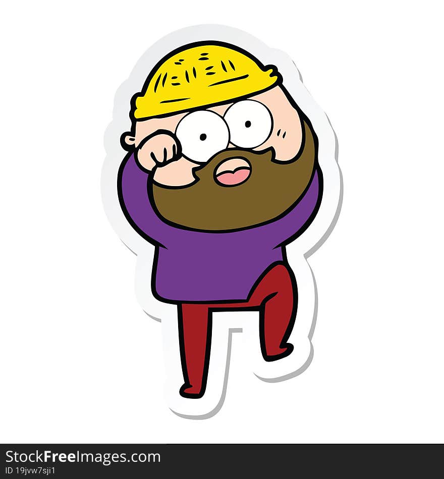 sticker of a cartoon surprised bearded man