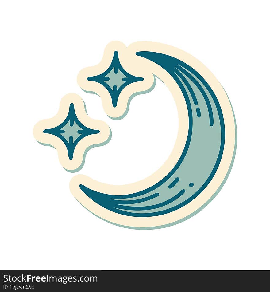 sticker of tattoo in traditional style of a moon and stars. sticker of tattoo in traditional style of a moon and stars