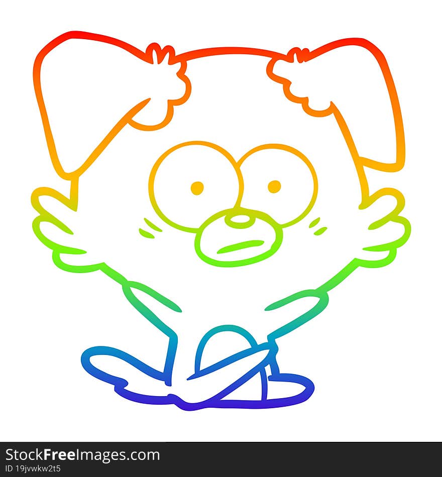 rainbow gradient line drawing of a nervous dog cartoon