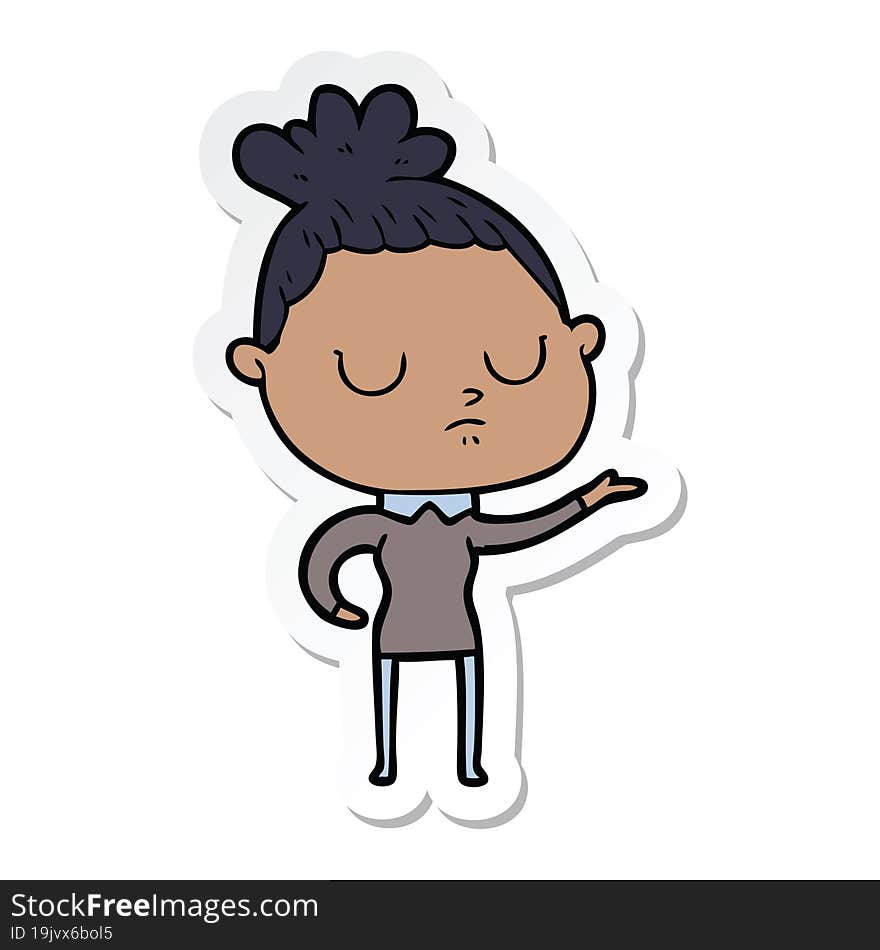 Sticker Of A Cartoon Calm Woman