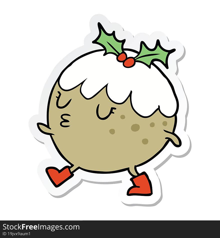 Sticker Of A Cartoon Chrstmas Pudding Walking