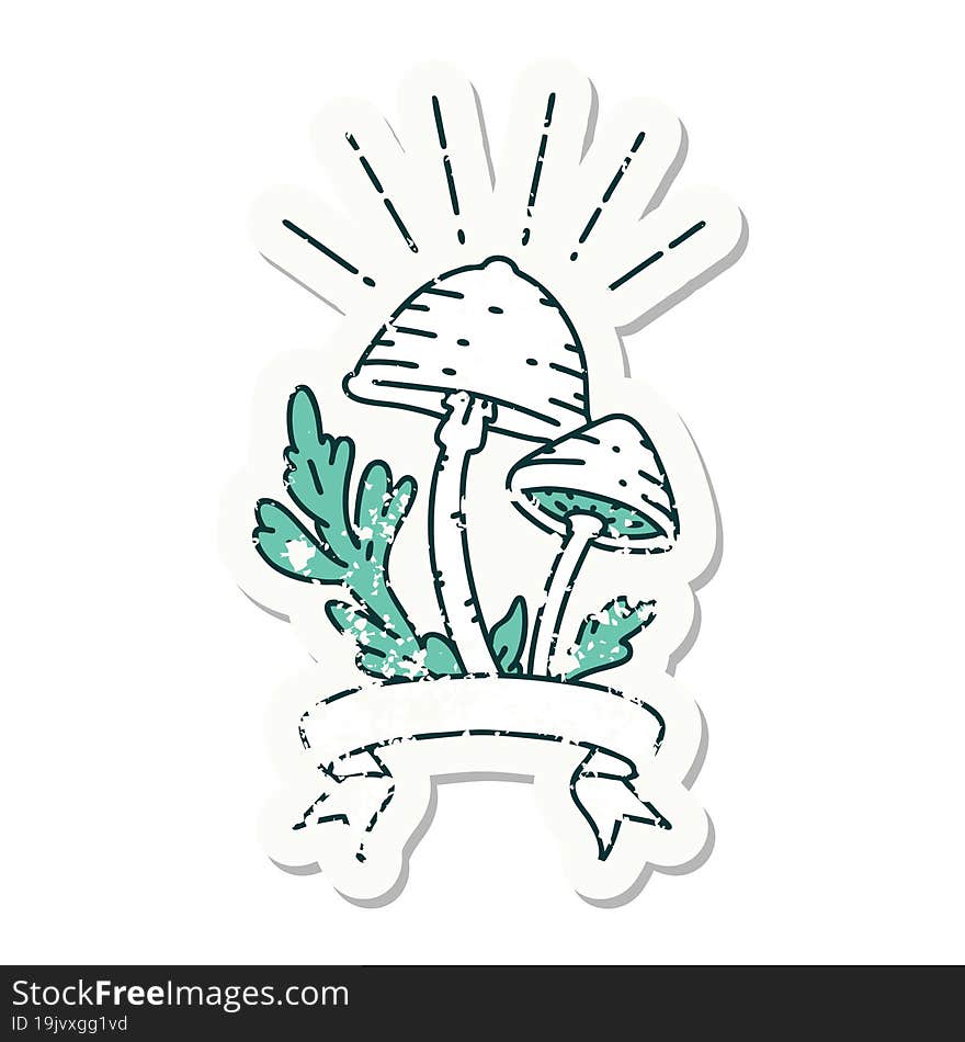 Grunge Sticker Of Tattoo Style Mushrooms