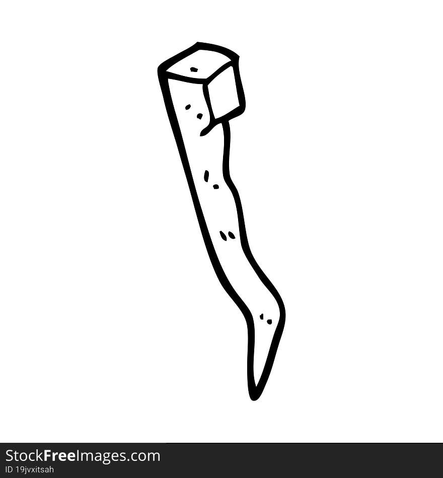 line drawing cartoon old bent iron nail