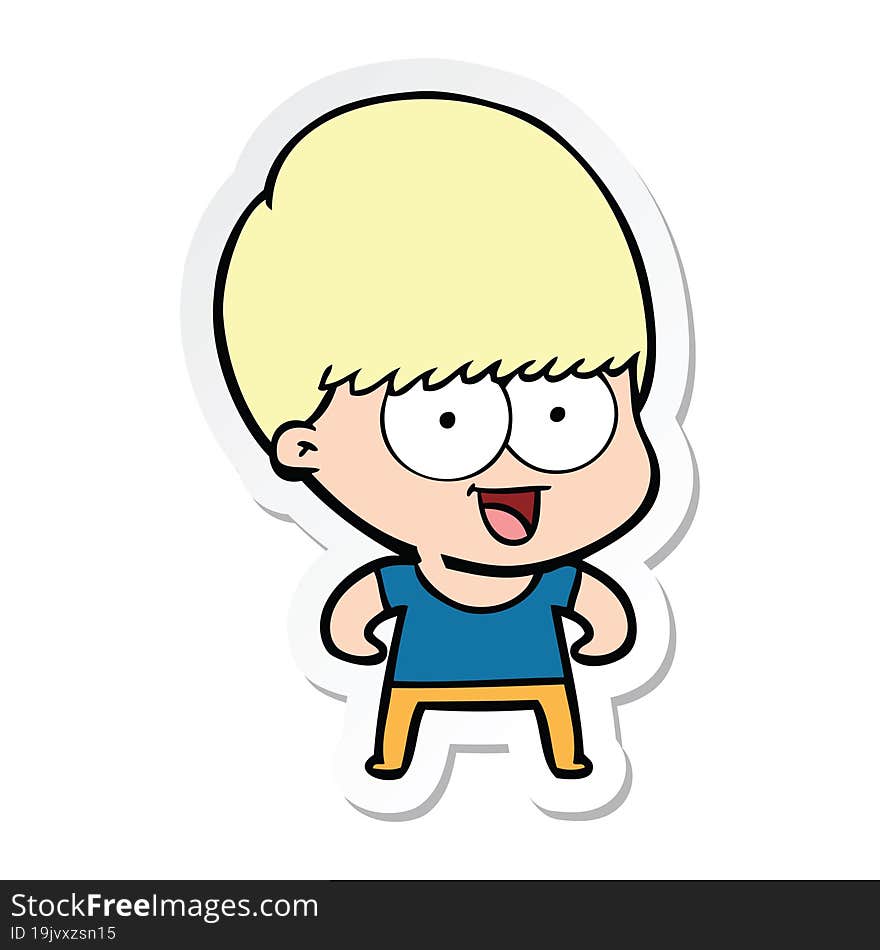 sticker of a happy cartoon boy