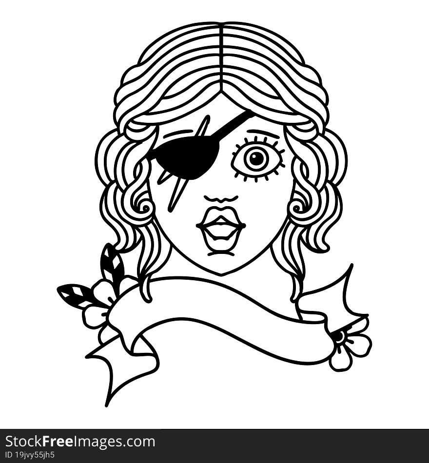 Black and White Tattoo linework Style human rogue character face. Black and White Tattoo linework Style human rogue character face