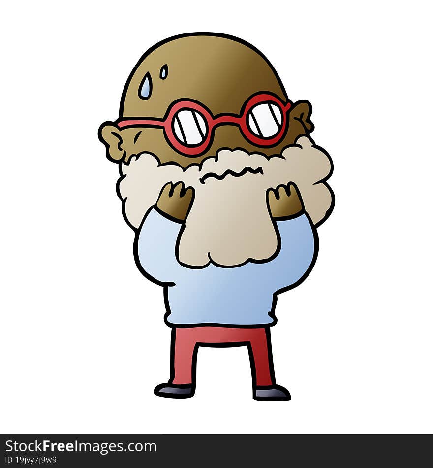 cartoon worried man with beard and spectacles. cartoon worried man with beard and spectacles