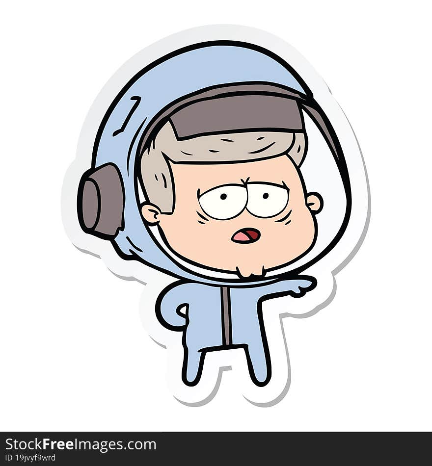 sticker of a cartoon tired astronaut