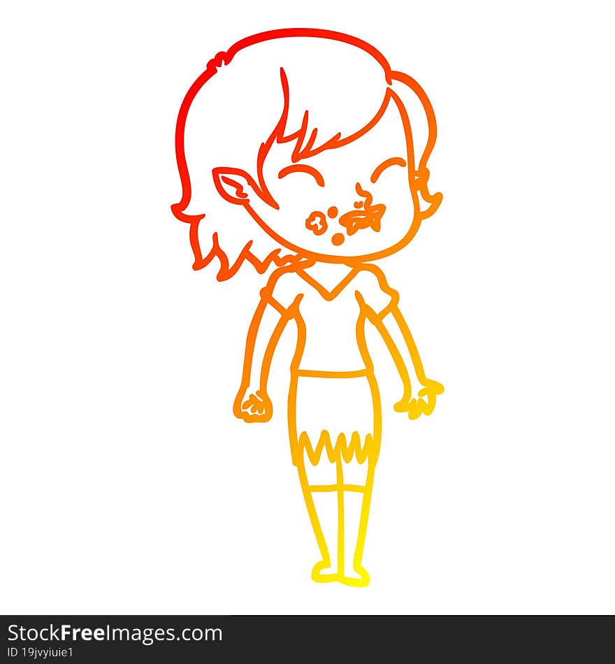 warm gradient line drawing cartoon vampire girl with blood on cheek