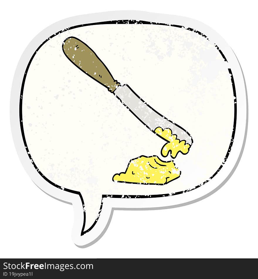 Cartoon Knife Spreading Butter And Speech Bubble Distressed Sticker