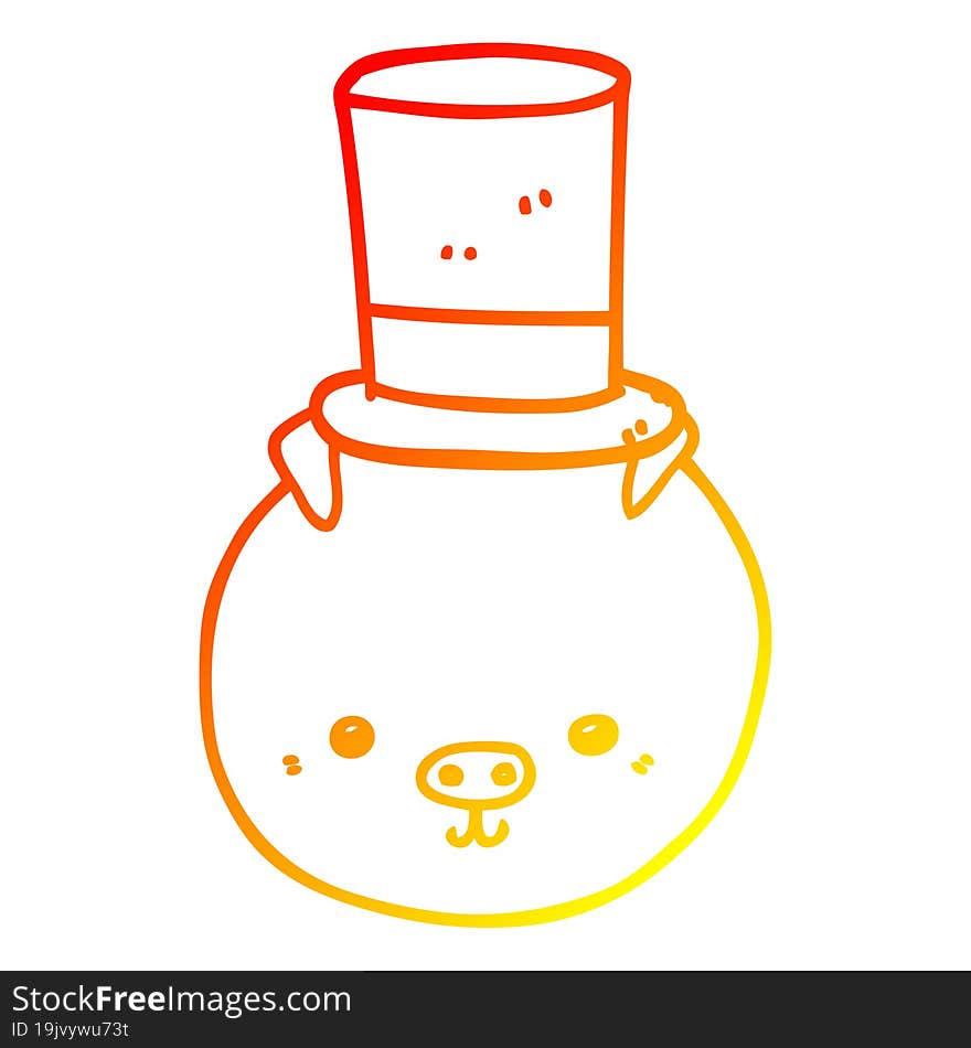 warm gradient line drawing cartoon pig wearing top hat