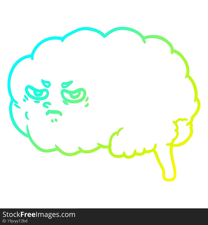 Cold Gradient Line Drawing Cartoon Angry Brain