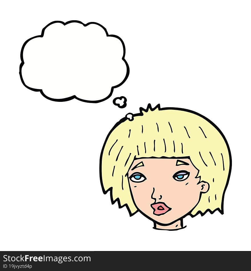 Cartoon Bored Looking Woman With Thought Bubble