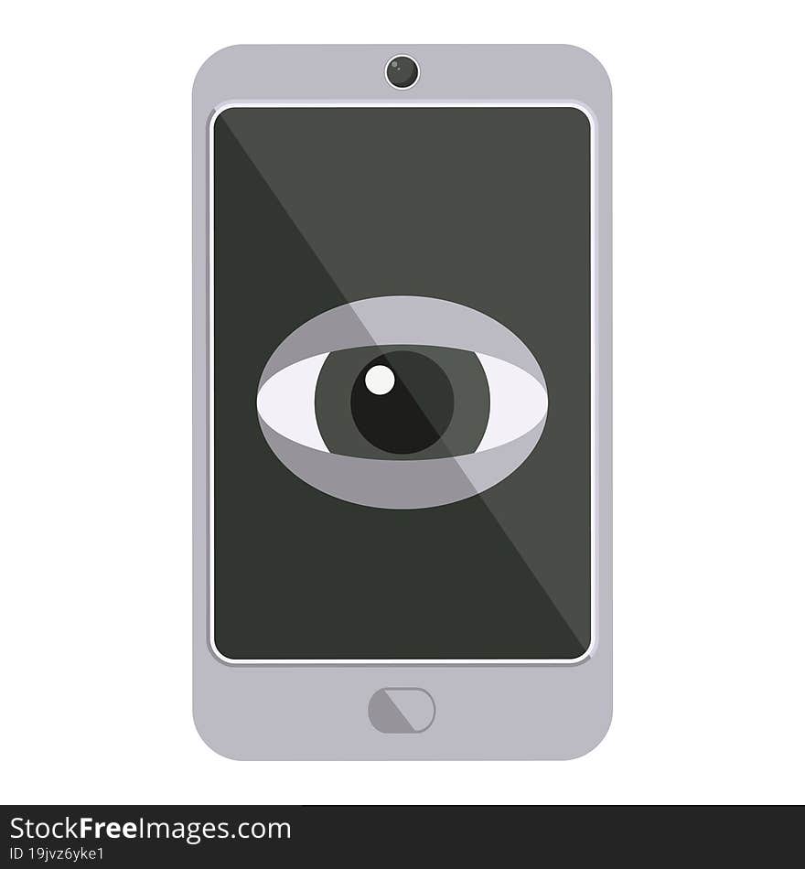 cell phone watching you graphic vector illustration icon. cell phone watching you graphic vector illustration icon