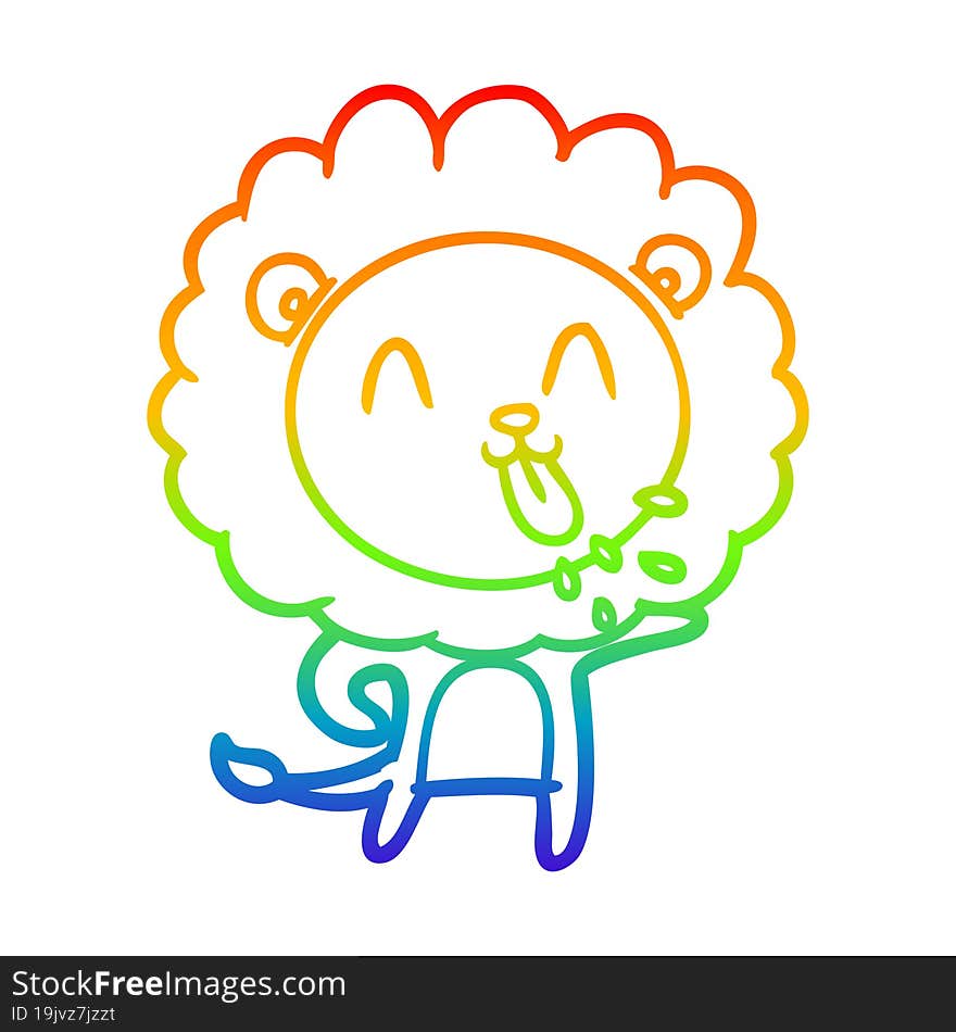 rainbow gradient line drawing happy cartoon lion