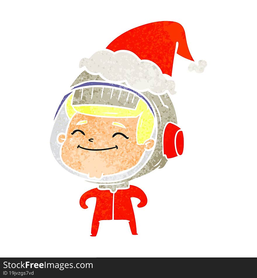 happy hand drawn retro cartoon of a astronaut wearing santa hat. happy hand drawn retro cartoon of a astronaut wearing santa hat