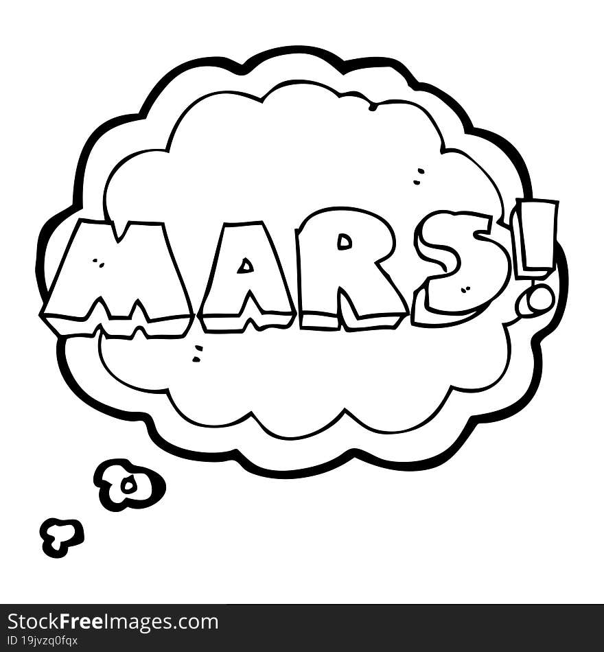 freehand drawn thought bubble cartoon Mars text symbol