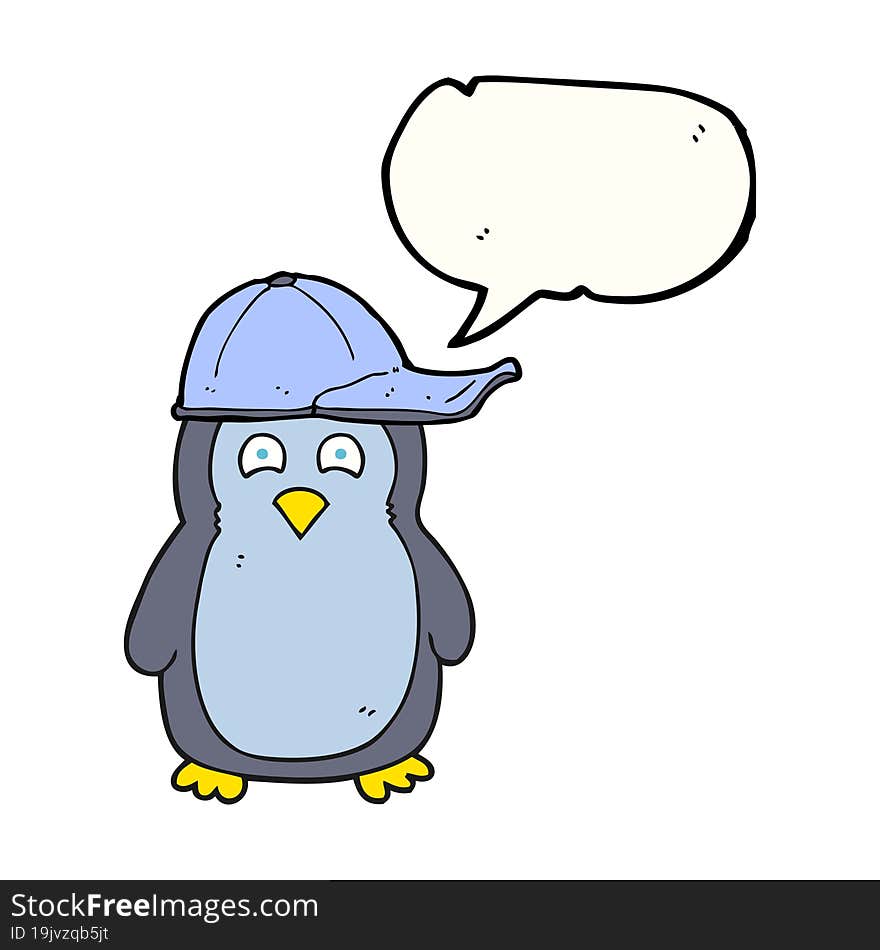 speech bubble cartoon penguin wearing hat